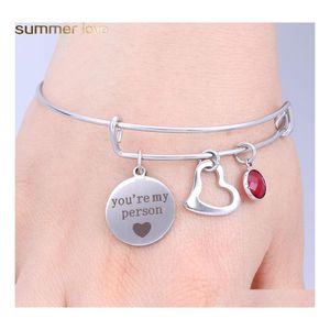 Charm Bracelets Stainless Steel Bracelet Adjustable Expandable Wire Bangles With Birthstone Heart Graduation Gift Custom For Women D Otta3