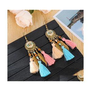 Dangle Chandelier Bohemian Fashion Jewelry Vintage Tassels Earrings Colorf Flower Metal Feather Drop Delivery Dhiav