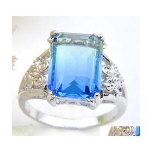 Anello solitario Anelli da donna 925 Sterling Sier placcato Gemme di tormalina blu bicolore Accessorio per gioielli per feste di fidanzamento Drop Delivery Dhky1