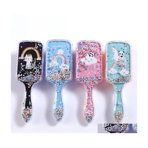 Hair Brushes Cartoon Rainbow Animal Antistatic Brush Sequins Mas Comb Shower Wet De Salon Styling Tool Drop Delivery Products Care Dhxwv