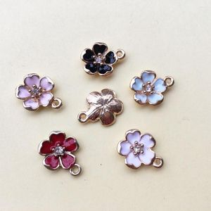 Anhänger Halsketten 10PCS Strass Kern Frühling Sakura Blume Anhänger Emaille Gold Ton Überzogen DIY Schmuck Finden Charme