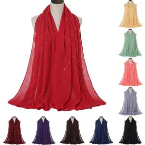 Scarves Fashion Plain Cotton Muslim Hijab Scarf Shiny Diamond Plaid Women Luxury Headscarf Long Shawl Wraps Support Wholesale