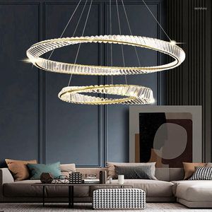 Chandeliers Modern Luxury Living Room Led Dimmable Chandelier Plated Steel Gold Irregular Ring Pendant Lights K9 Crystals Hanging Lamp