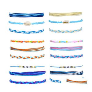 Braccialetti con ciondoli Moda Corda intrecciata Set Spiaggia Impermeabile Regolabile Amicizia Conchiglia Bracciale cavigliera per le donne Q549Fz Drop Del Dhnrf