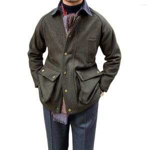 Herrenjacken, Tweed-Wolle, Safari-Herrenjacke mit mehreren Taschen, Werkzeug, militärischer taktischer Mantel, Herbst und Winter, Streetwear, Vintage-Kleidung