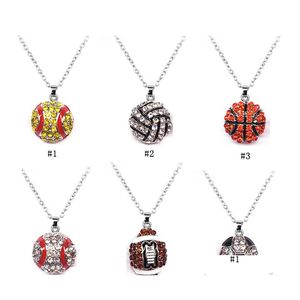 Pendant Neckor Sports Ball Crystal Softball Baseball Basketball Football Soccer Volleyball Rugby Chains For Women Men Fashion Dro Otn34