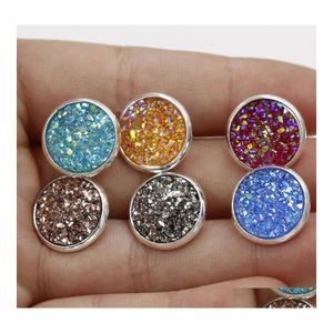 Stud Bk 12Mm Round Druzy Stone Earrings Bling Drusy Resin Sier For Women Ladies Fashion Handmade Jewelry Gift Drop Delivery Otgwe