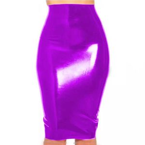스커트 PVC 스커트 여성 섹시한 제국 비닐 바디콘 우아한 패키지 엉덩이 무릎 길이 나이트 클럽 퍼포먼스 의상 큰 크기