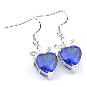 Dangle żyrandol Luckyshine Kolczyki ślubne Washape Blue Topaz Sier Sier Cubic Zirconia Hook Kolczyka 5 szt. Dostawa Dhobk Dhobk