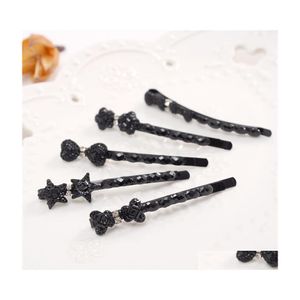 Hårklipp Barrettes bra aaddadd Black Crystal Hairpin Bow Ornaments Clip Folder Banghua Hand Side Water Drill Card FJ191 Mix Ord Dhbsj