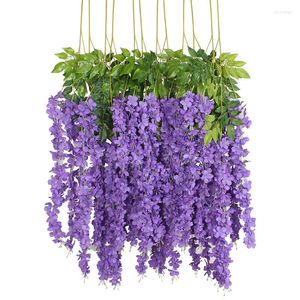 Flores decorativas 12 pacotes Wisteria Artificial Flower Vine Ratta pendurada Garland Silk String Party Wedding Decoration Home decoração