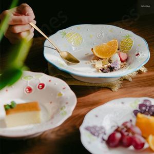 Pratos de alívio pintado à mão Plato de jantar de cerâmica fofa salada de frutas pratos de bife bolo bolo de sobremesa pão sopa de mesa