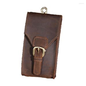 Waist Bags Men's Belt Bag Genuine Leather Male Fanny Pack Crazy Horse Hip Travel Bum Loops Phone Pocket Wallet Purse For Man