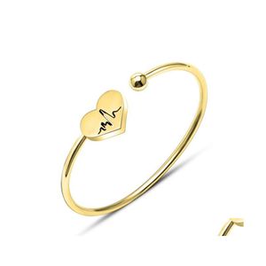 Bangle Ecg Stainless Steel Bracelet Bangles Gold Plated Open Cuff Heart Bracelets Nurse Doctor Jewelry Gift Drop Delivery Otrsk