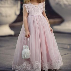 Mädchenkleider Hellrosa Schöne Blume Besonderer Anlass zur Hochzeit Kinder Festzugkleid A-Linie Spitze Appliziertes Erstkommunionkleid