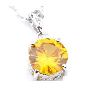 Pendant Necklaces High Quality 10 Pcs/Lot Round Fire Yellow Crystal Zirconia Gems Women For Necklace Party Holiday Gift With Chain D Dhwuw