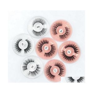 False Eyelashes 3D Mink With Round Eyelash Cases Sier Pink Cardboard Tapared Crisscross Thick Winged Natural Long Makeup A Pair Of L Dhgf6