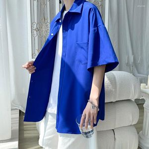 Camisas casuales para hombres 9 colores moda coreana verano hielo fresco hombres sola manga corta harajuku blusa macho