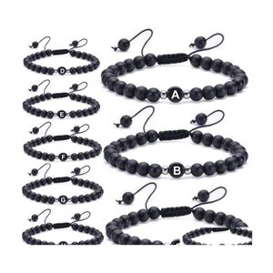 Bracelets de charme DHS 26 letra Nome da mi￧anga unissex Black Stone Yoga Biades Bra￧a Bracelet Hand String Jeia amizade Deliv DhJu1
