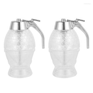 Storage Bottles AT14 Honey Dispenser No Drip Syrup Container With Stand Beautiful Honeycomb Shaped Pot Sugar 2 Pack