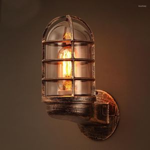Lâmpada de parede loft retro industrial gaiola de pássaro eólica lanterna lanterna de barra de vidro de vidro Luzes de ferro de vidro