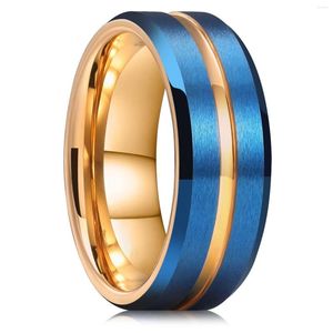 Anéis de casamento Moda de 8 mm de cor de ouro de ouro chanfrado tungsten para homens anel de noivado de aço azul -azul Band Men's Band Band