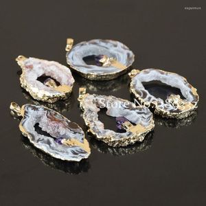 Anhänger Halsketten Mode natürliche Geode Quarz Leopard Druzy Natur Scheibe Stein im mittleren Kristall