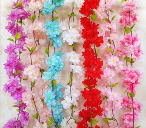 Decorative Flowers Artificial Cherry Blossom Sakura Cane Vine For Wedding Decotations Wall Mounted Flower String AF07