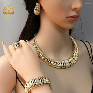 Brincos de decote Conjunto Aniid Dubai 2023 Jóias de casamento de alta qualidade Africano Bracelete de garganta de ouro Golk Sets Gifts Wholesale