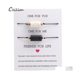 Link Chain 2Pcs/Set Bohemian Natural Volcanic Stone Beaded Bracelets For Women Men Lava Charms Handmade Woven Rope Friendship Brace Otprs