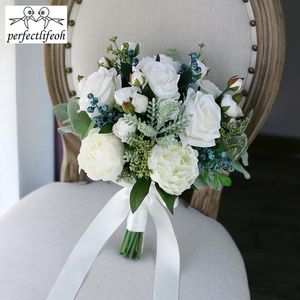 Hochzeitsblumen Perfectlifeoh 2023 Blumenstrauß Sukkulenten Grün Künstliche Brautsträuße Frauen De Mariage