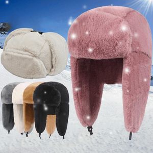 Berets Fashion Winter Thicken Plush Cycling Ski Hat Warm Earmuffs For Men Women Faux Fur Windproof Cap Russian Bomber