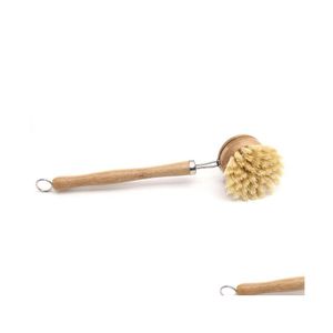 Reinigungsbürsten Küchenbürste Bambus Langer Griff Sisal Waschtopf Geschirr kann Kopf 23 cm ersetzen Drop Lieferung Hausgarten Housekee Org Dh4Rk