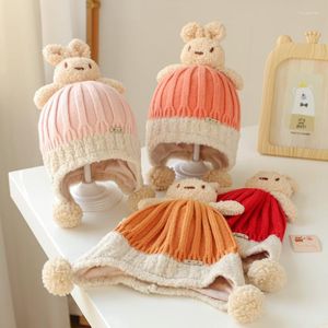 Berets Baby Wintermütze Jungen Mädchen Niedlich Cartoon Stricken Dicke Warme Pilot Beanie Baumwollfutter Kein Fluoreszierendes Mittel Bomber Earflap Gorro