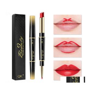 Lipstick Buxom Lip Gloss 2 i 1 Stick Lipsliner Organizer Double Head Rotating Waterproof Professional 14 Färger Partihandel Makeup Bea Dhvro