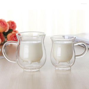 Wine Glasses Creative Dairy Cow Mug Double Wall Glass Cup For Milk Coffee Beer Fruit Juice Heat Insulation Borosilicate Drinkware