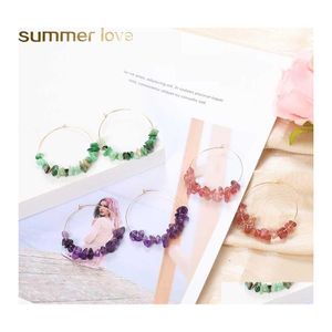 Hoop Huggie ручной работы Colorf Natural Stone Circle Серьги для женщин Bohemian Crystal Drop Через