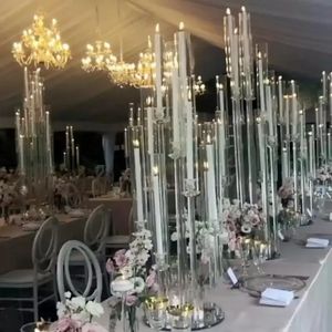 Nuovo stile Crystal Clear Candelabra Crystal Candelabra Centrotavola per matrimoni Porta di candele acriliche per tavolo da matrimonio I0119
