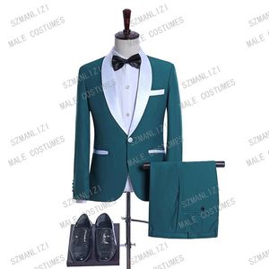 Herrdräkter kostym homme mariage 2023 män för bröllop real pos designers grön kostym med vit lapel formell smoking parti prom blazers