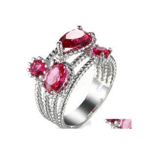 Z bocznymi kamieniami 10 sztuk 1 Lot Luckyshine Fire Red Kunzite Quartz Mticolor Cubic Zirconia 925 Sterling Sier Pierścienie dla kobiet Chrystus Dhilu