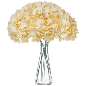 Decorative Flowers Champagne Hydrangea Silk Heads Pack Of 20 Full Artificial With Stems For Wedding