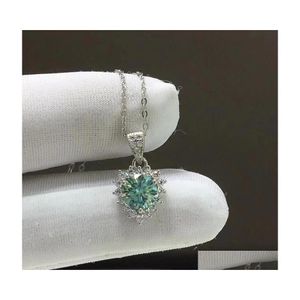 Pendant Necklaces Trendy 925 Sterling Sier 1Ct Blue Green Color Vvs1 Moissanite Necklace Women Jewelry Pass Diamond Test With Gra Dr Dhnie