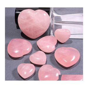 Pedra esculpida 20mm 25mm 30mm rosa coração ornamentos de cristal minerais de cristal reiki cura rosa quartzo presente de diy citrine home decor dro dhm7e