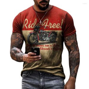 Herr t-skjortor m￤n vintage ￶verdimensionerad motorcykeltryck t-shirt gata punk kort ￤rm topp mode o-hals tee