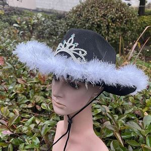 Berets Cow Girl Hat Feather Brim Bride Cowboy Cap With Crown Western Headgear For Halloween Party Bachelorette