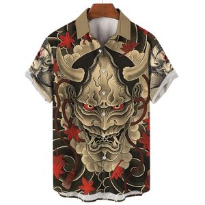 Mens Casual Shirts Mythical Monster Mens Shirt Hawaiian 3d Horror Face Print Crop Top Street Vintage Oversized Tattoo Tees For Men Beach Casual 230114