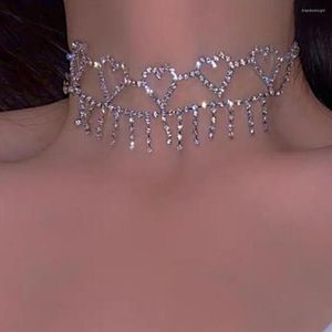 Choker Ins Sexig Rhinestone Love Heart Tassel Necklace Statement Girl Girlry Gift Luxury Crystal Collar Halsband