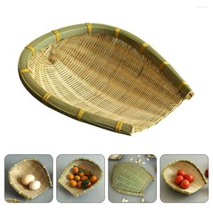 Plates Basket Serving Bread Tray Rattan Wovenfruit Storageplatter Vegetable Tabletop Drying Wicker Roll Bin Basketsdried Bowl Round