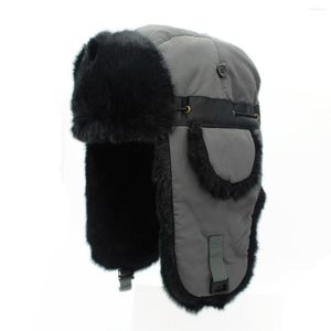 Berets BUTTERMERE Russian Ushanka Soviet Hats Black Bombers Hat Fur Mens Winter Ear Flaps Outdoor Pilot For Men Women