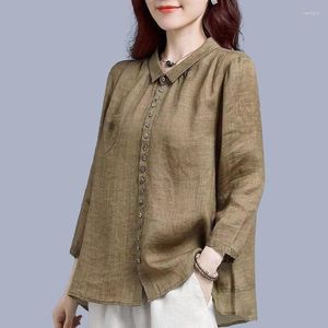 Women's Blouses Basic Solid Colors Shirt Women Casual Retro Turn Down Collar 2023 Autumn Button Up Shirts Female Nice Quarter Sleeve Top